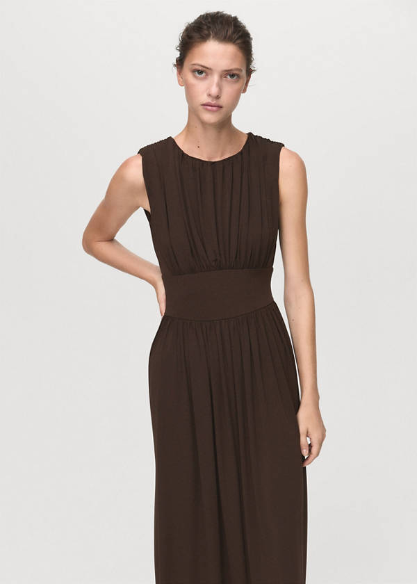 Ruched long dress — Brown