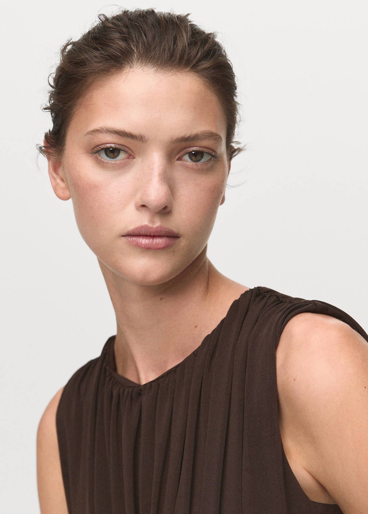 Ruched long dress — Brown