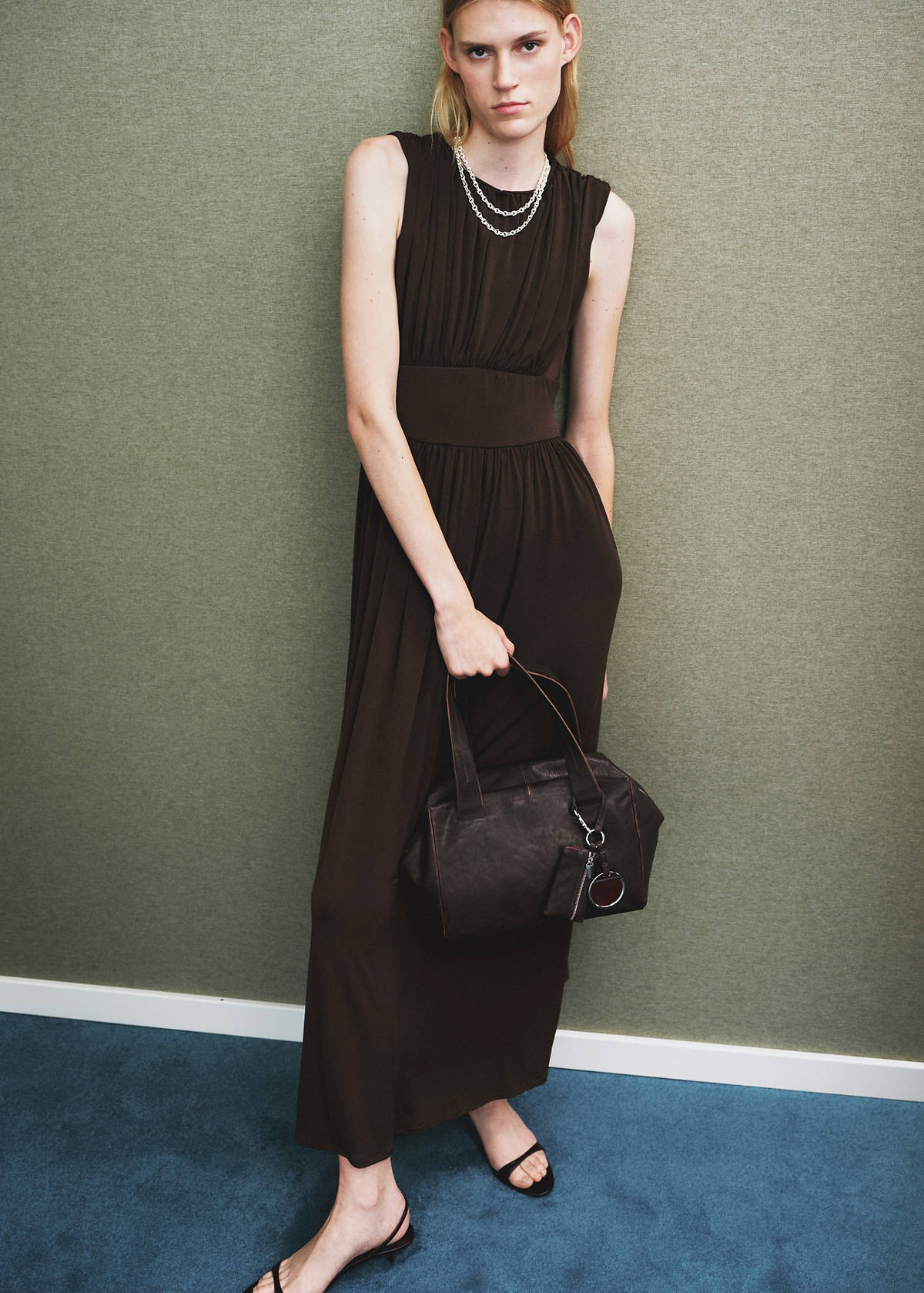 Ruched long dress — Brown