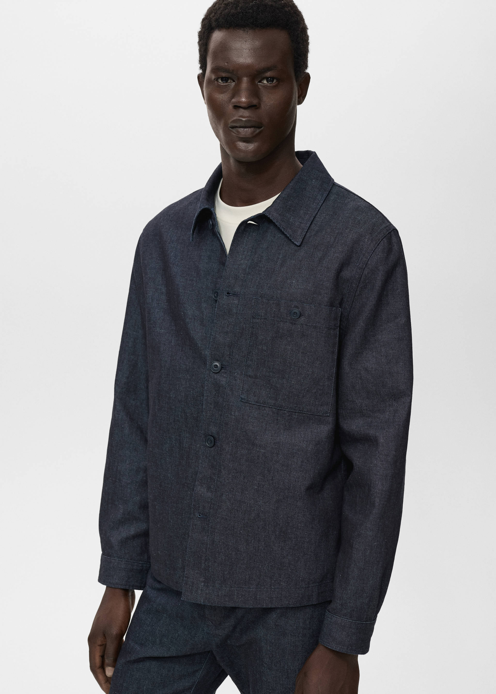 Denim overshirt with pocket - Medium plane