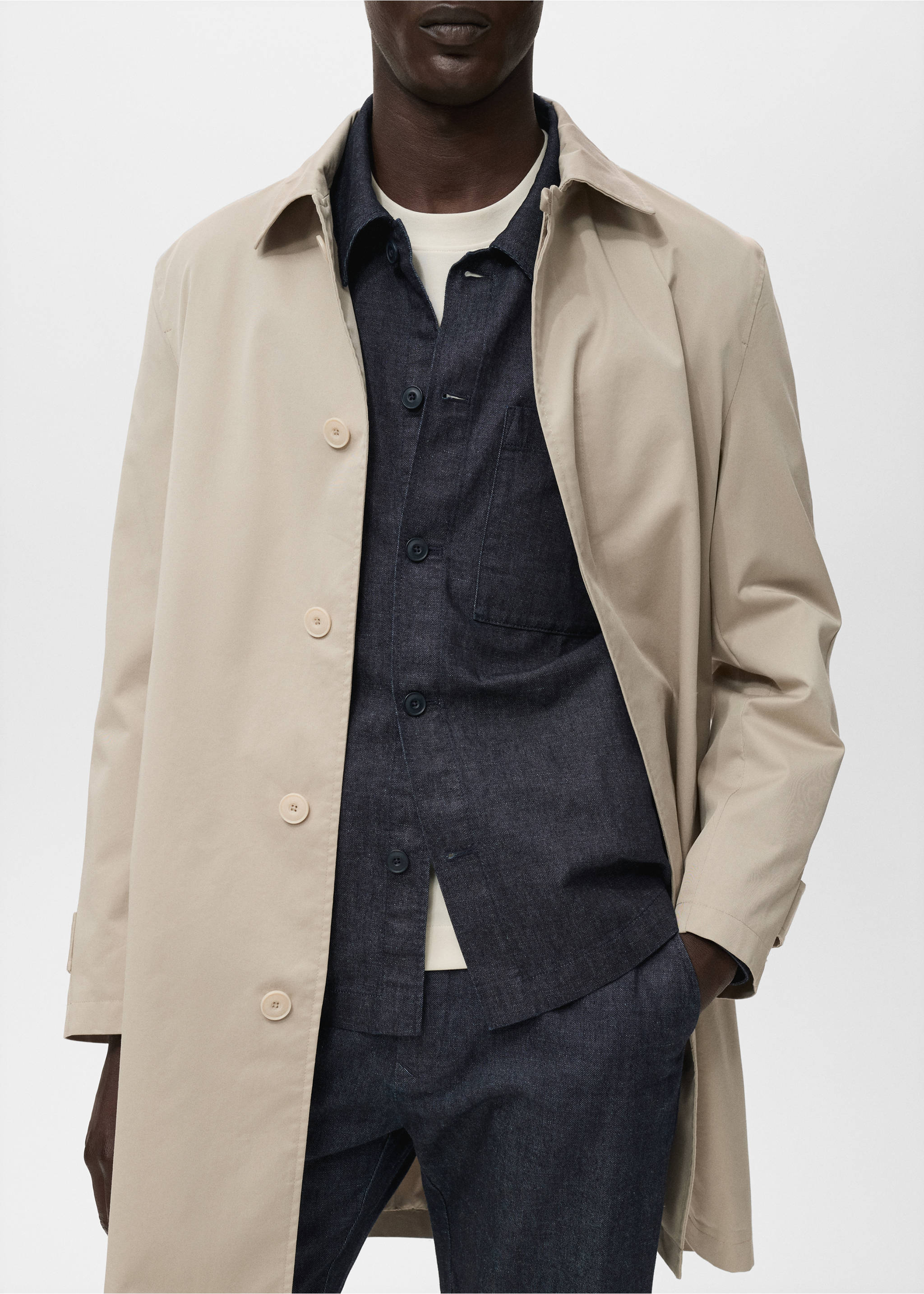 Denim overshirt with pocket - Details of the article 3, Open Blue. Ref: 17095141-00.