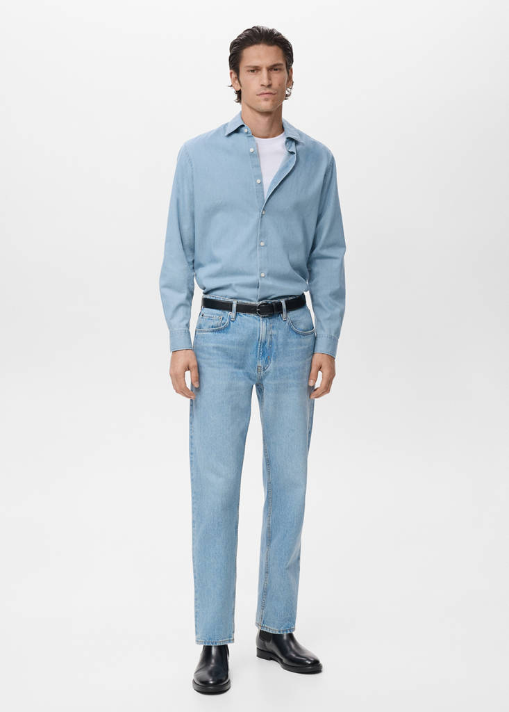 MANGO MAN - Chemise chambray 100 % coton bleu clair - S