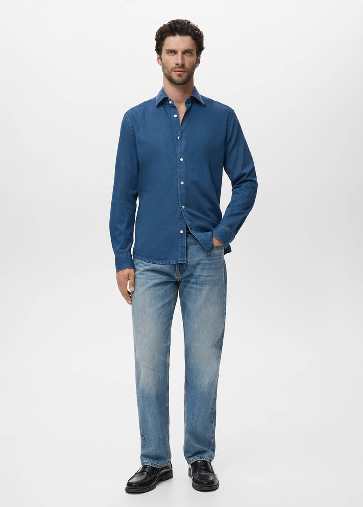 MANGO MAN - Chemise chambray 100 % coton bleu moyen - XXL