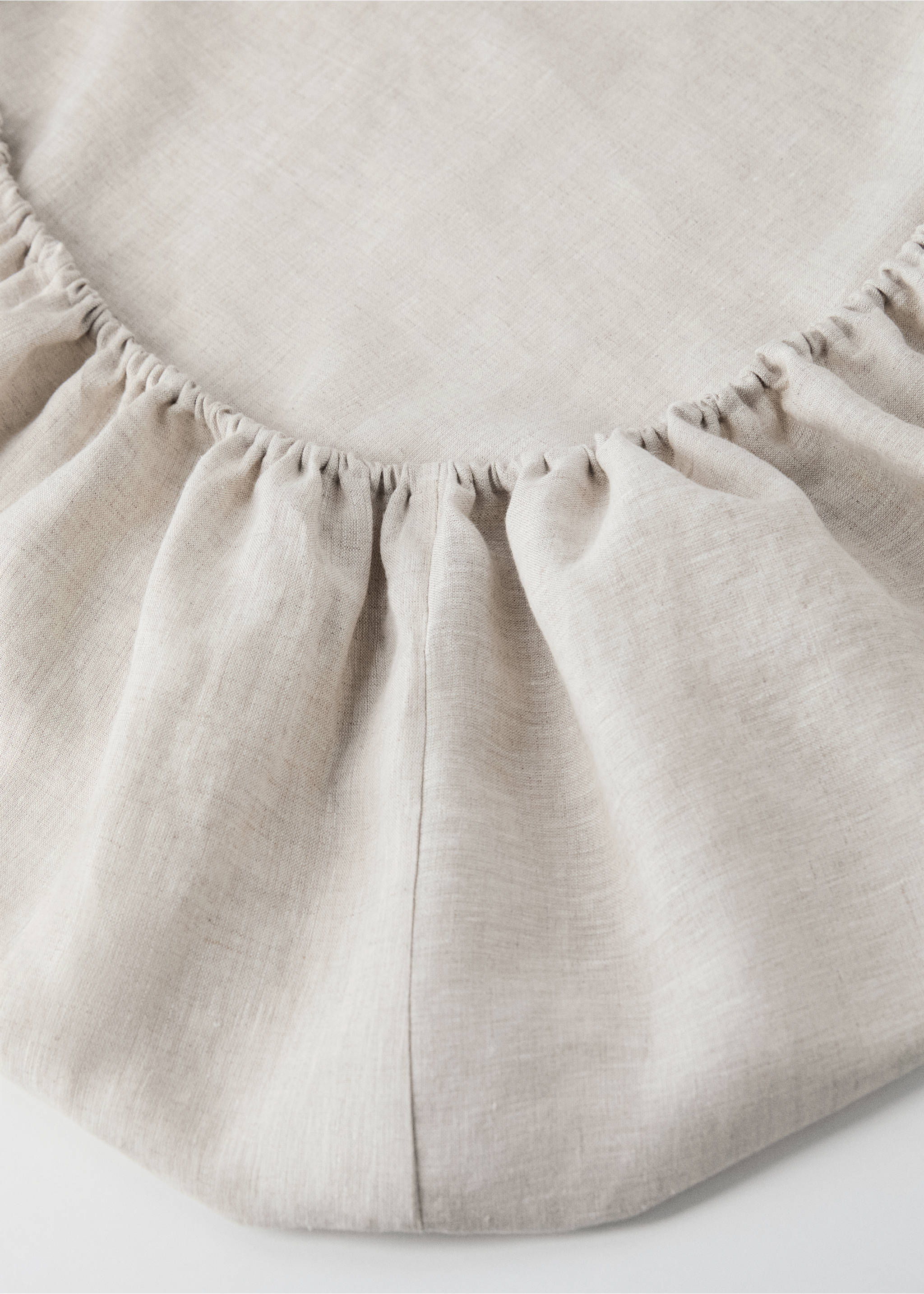 Washed linen fitted sheet for cot - Details of the article 1, Beige. Ref: 17095165-00.