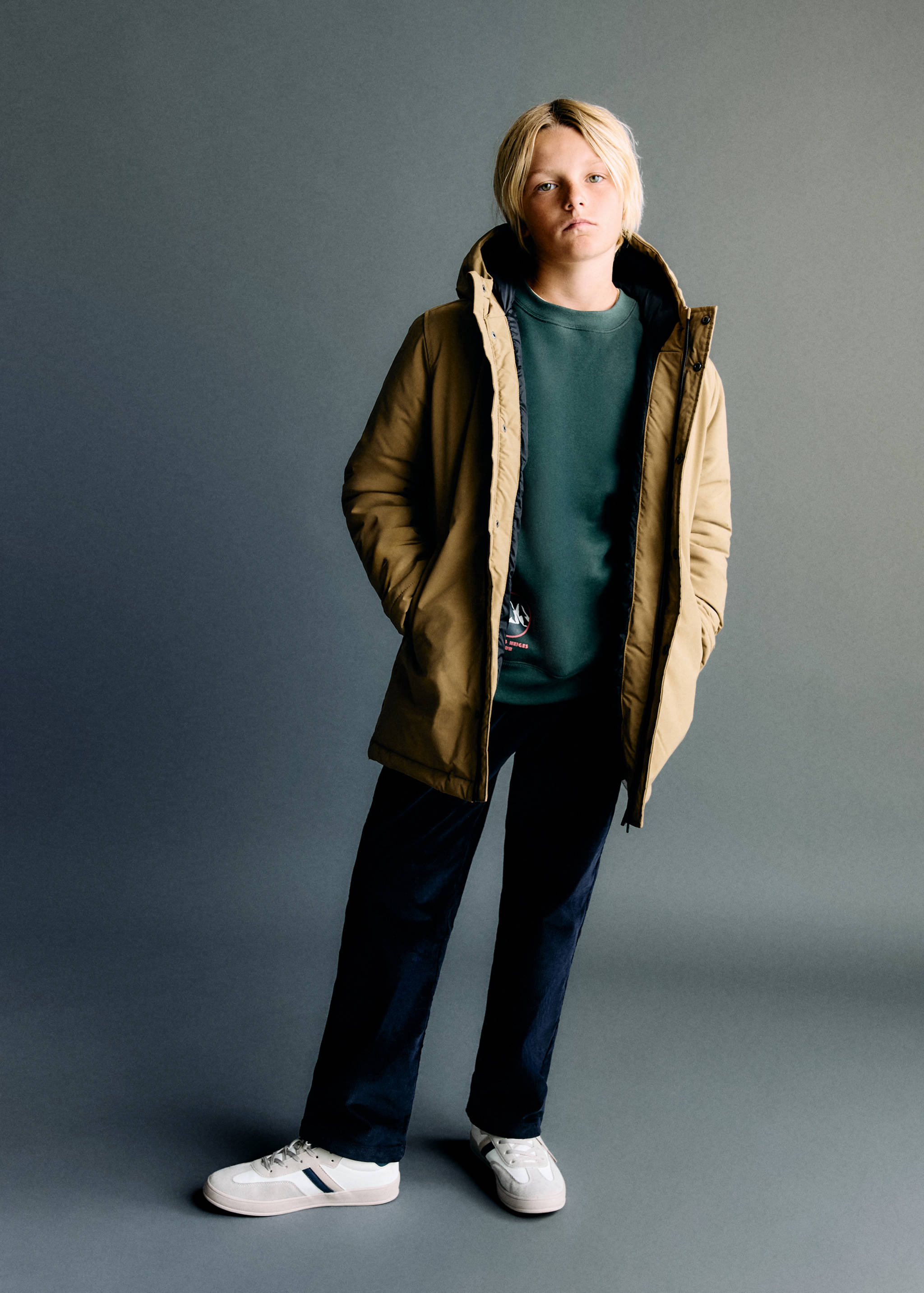 Hooded anorak with buttons - General plane