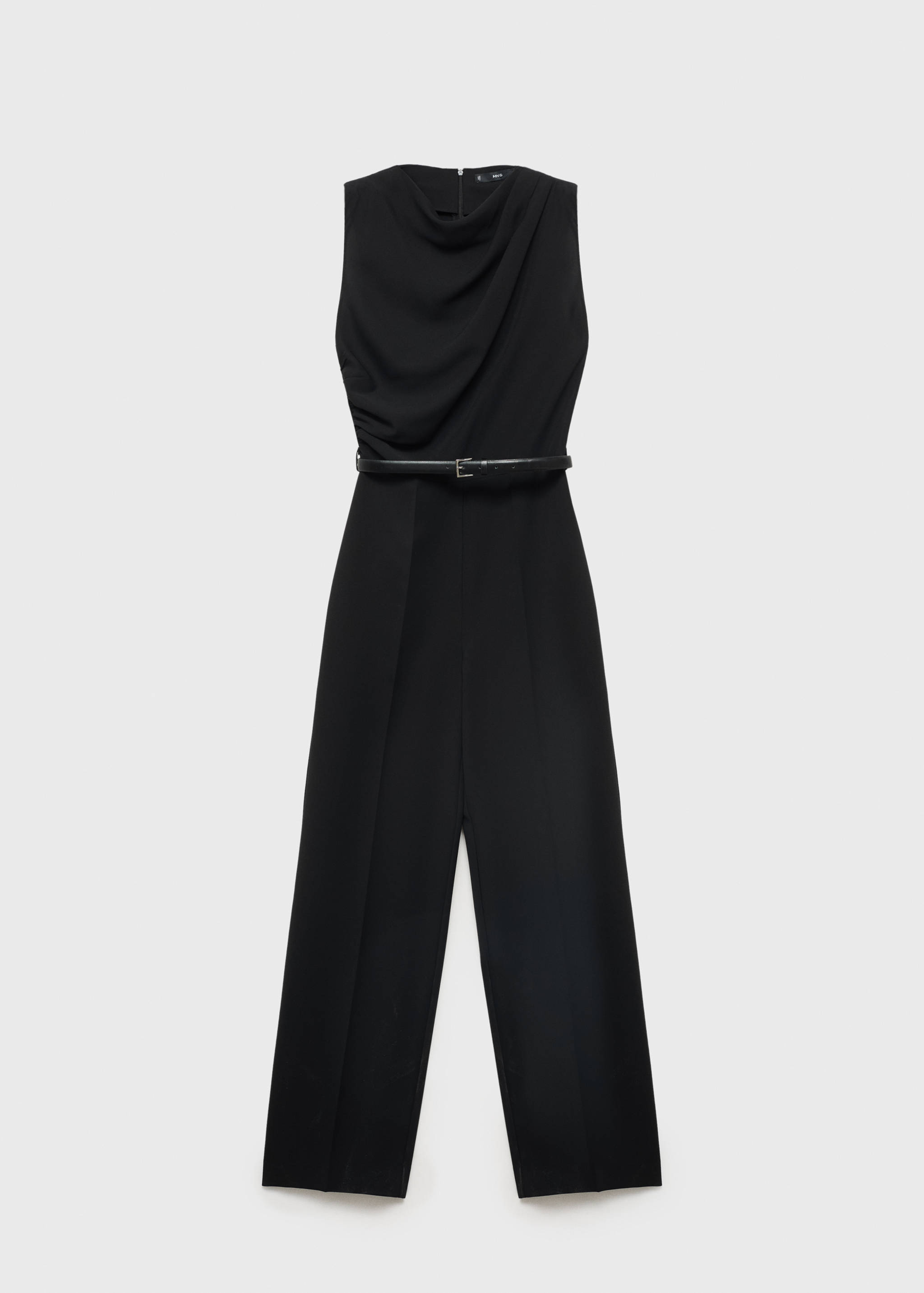 Langer Jumpsuit mit drapiertem Ausschnitt und Gürtel - Artikel ohne Model