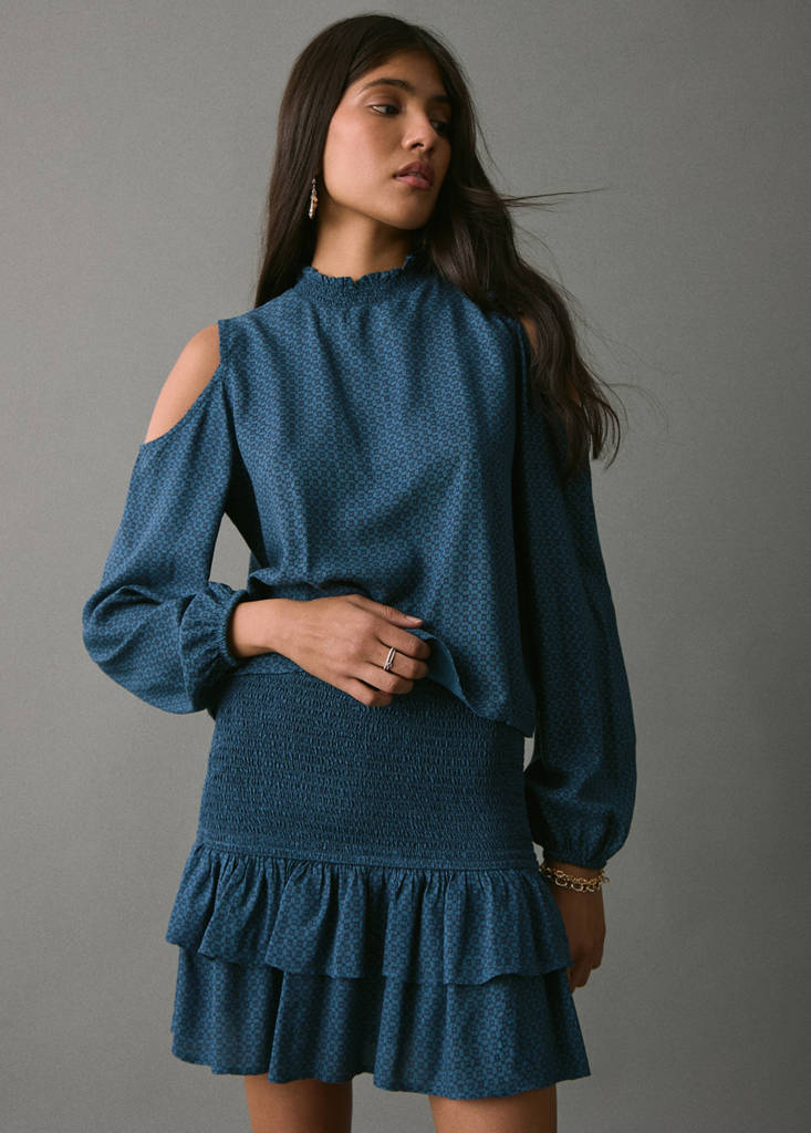 Gathered skirt with ruffles — Navy