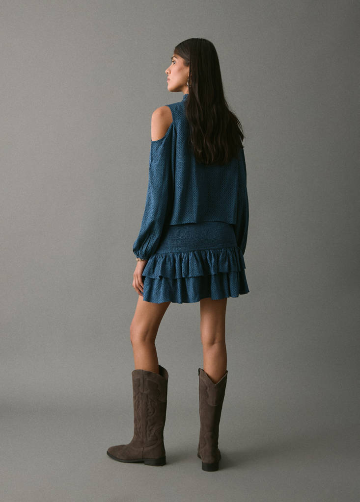 Gathered skirt with ruffles — Navy