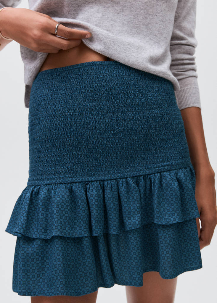 Gathered skirt with ruffles — Navy