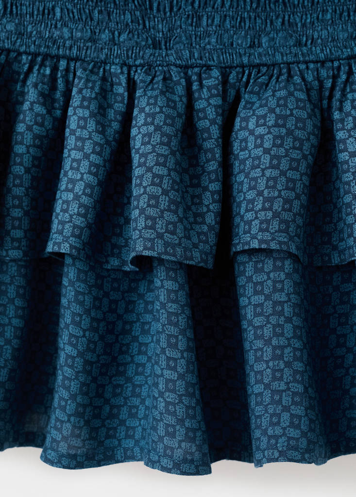 Gathered skirt with ruffles — Navy