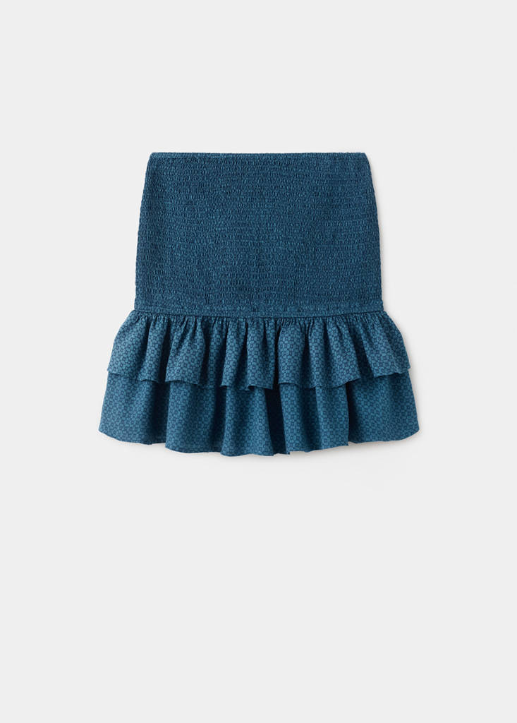 Gathered skirt with ruffles — Navy