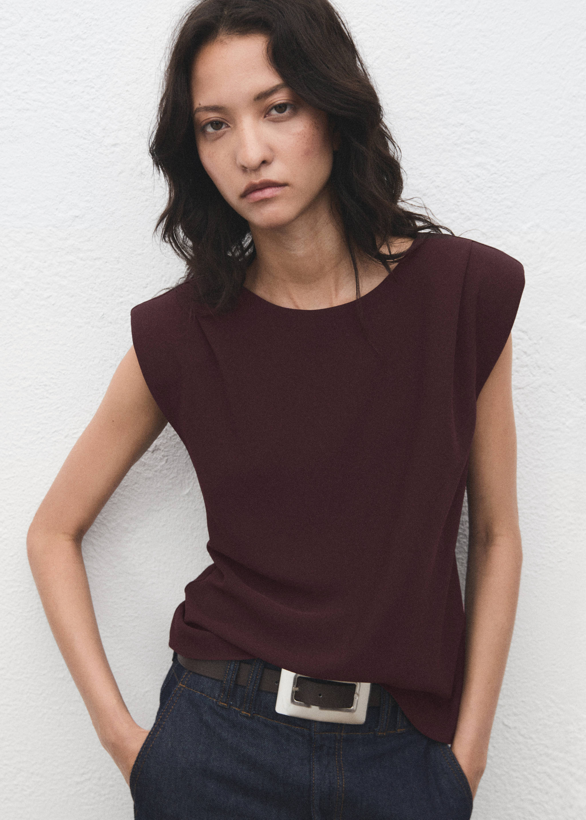 Ruched blouse with shoulder pads - Medium plane