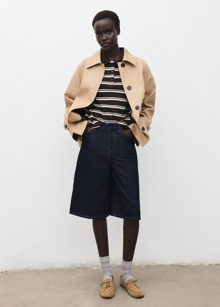Striped polo-neck t-shirt — Brown