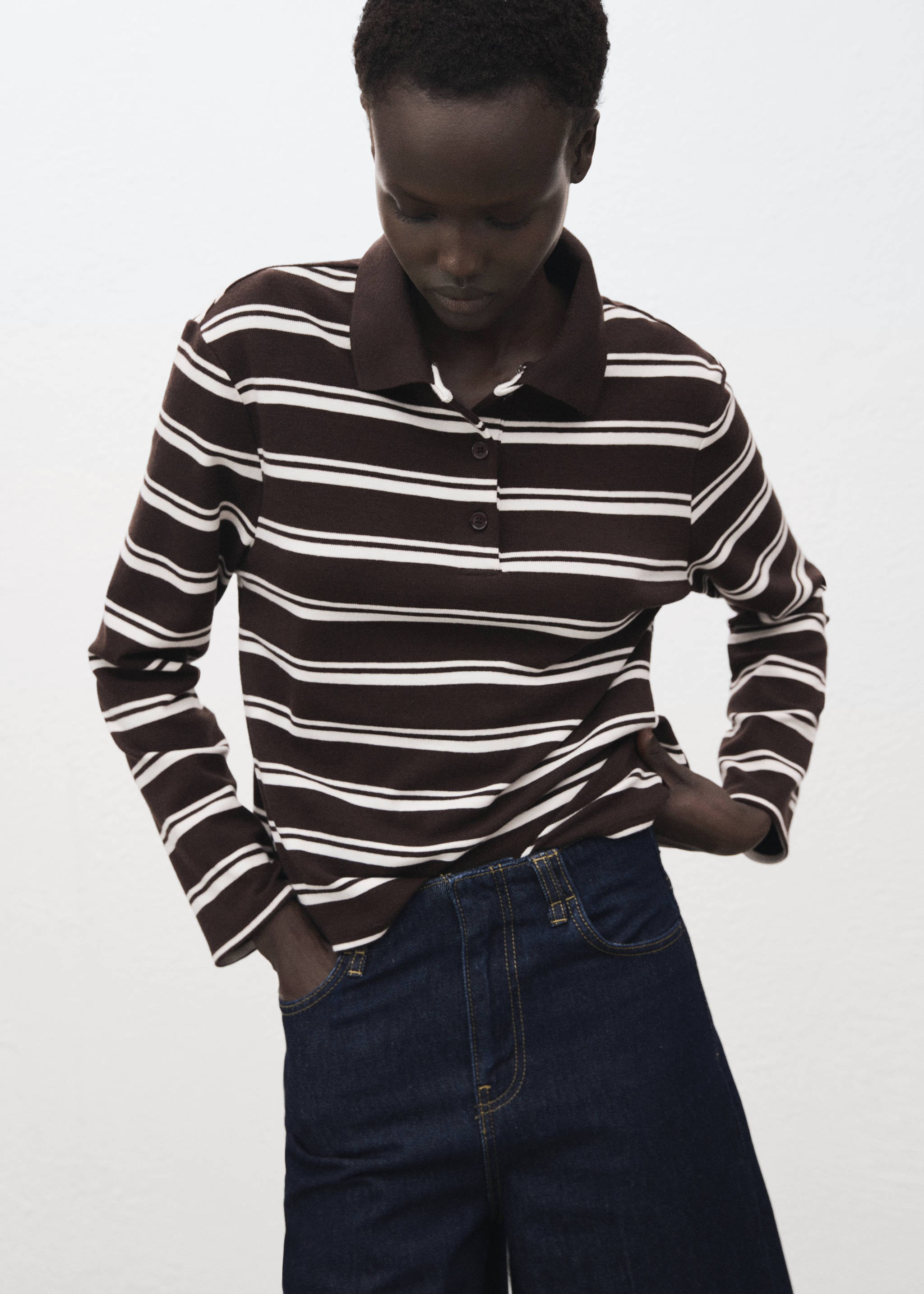 Striped polo-neck t-shirt - Medium plane
