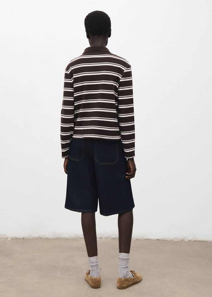 Striped polo-neck t-shirt — Brown