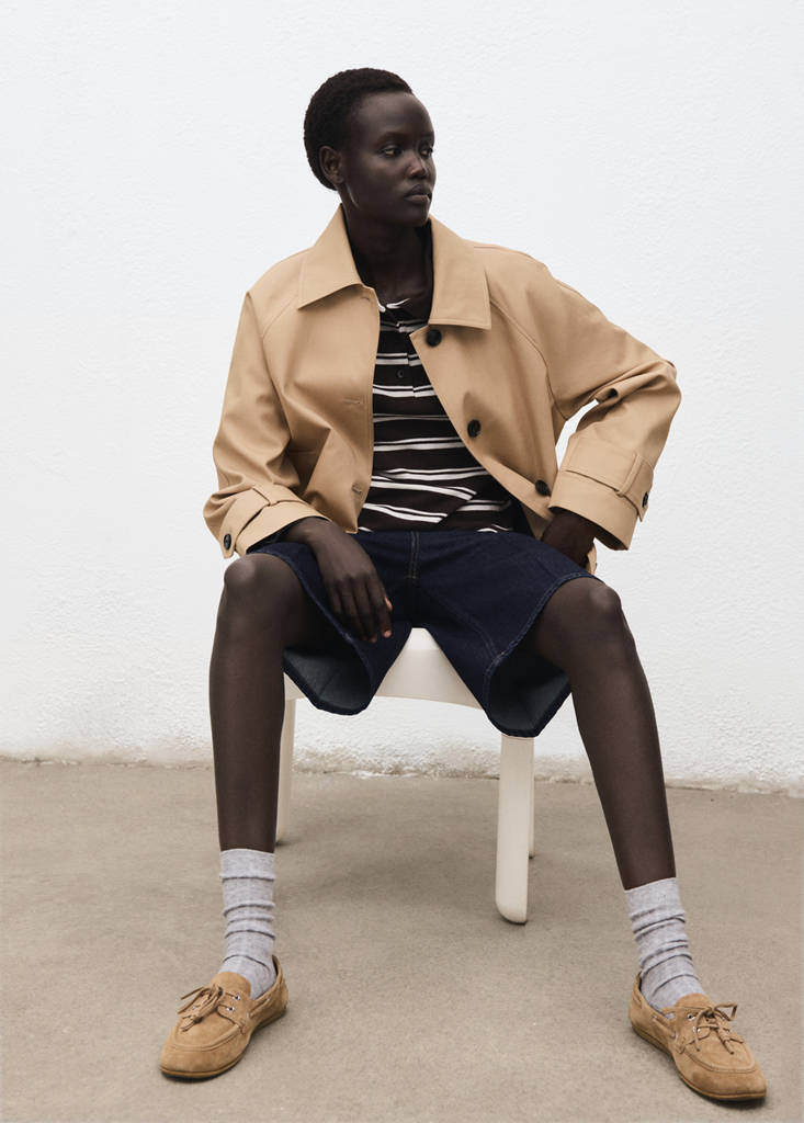 Striped polo-neck t-shirt — Brown