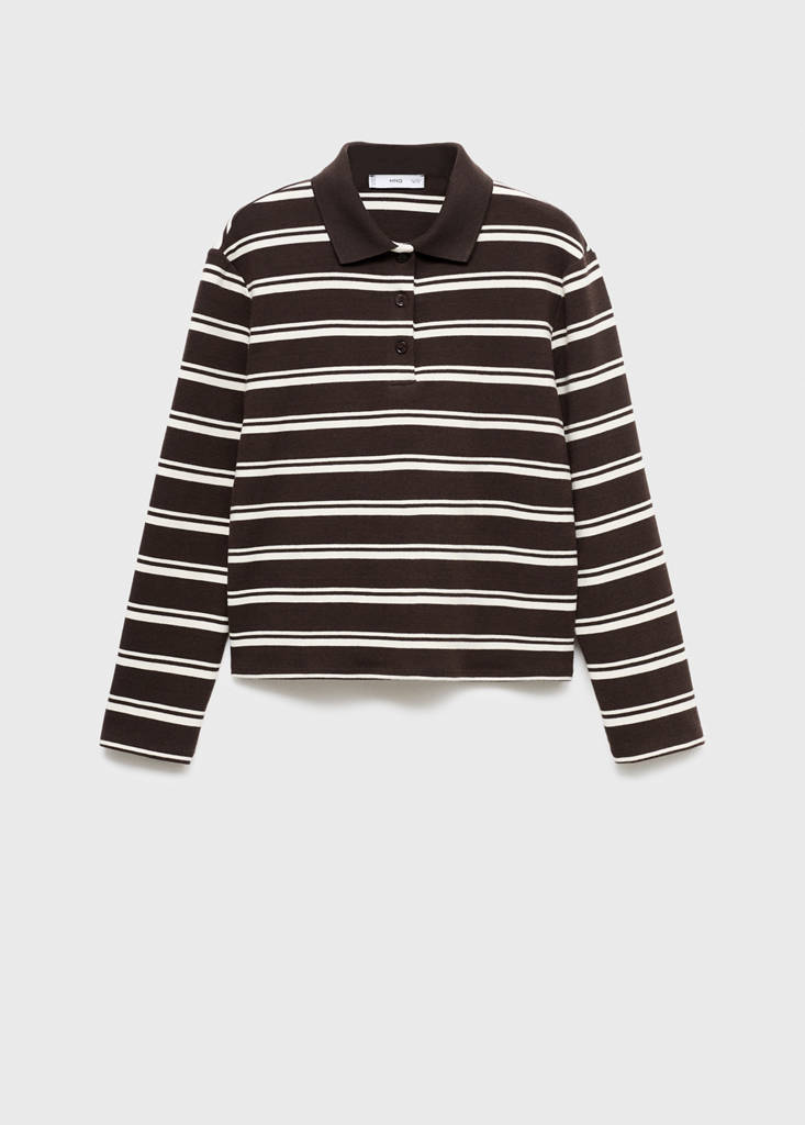 Striped polo-neck t-shirt — Brown