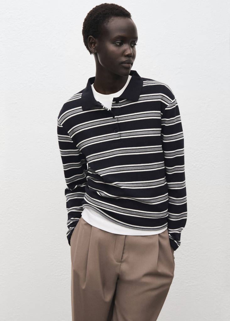 Striped polo-neck t-shirt — Navy