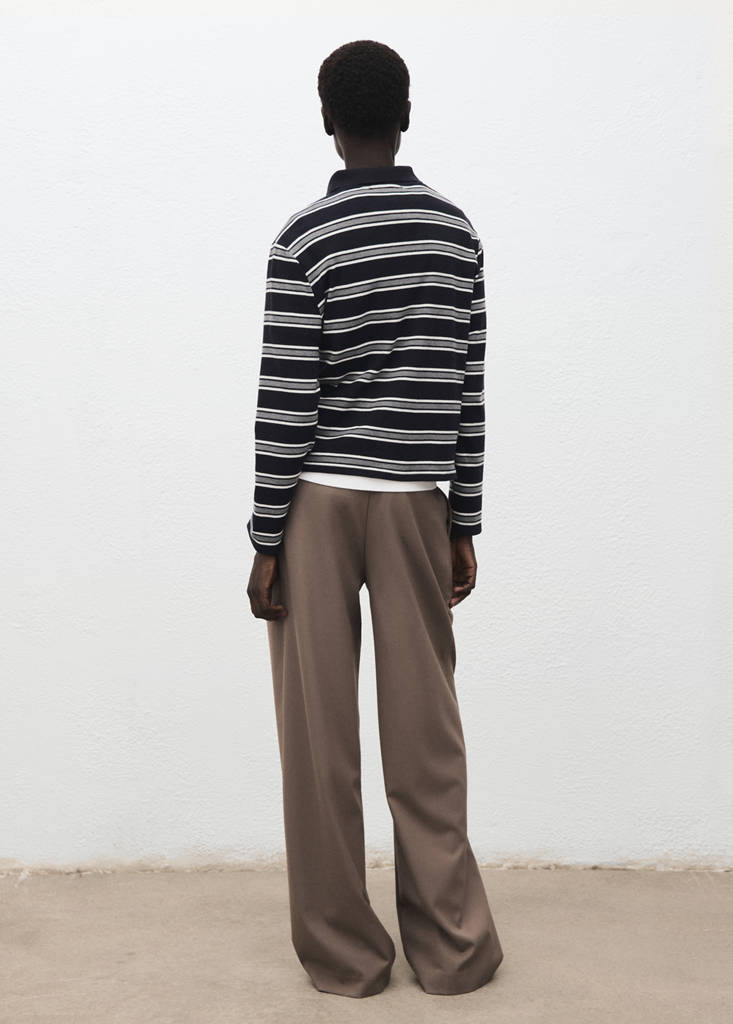 Striped polo-neck t-shirt — Navy