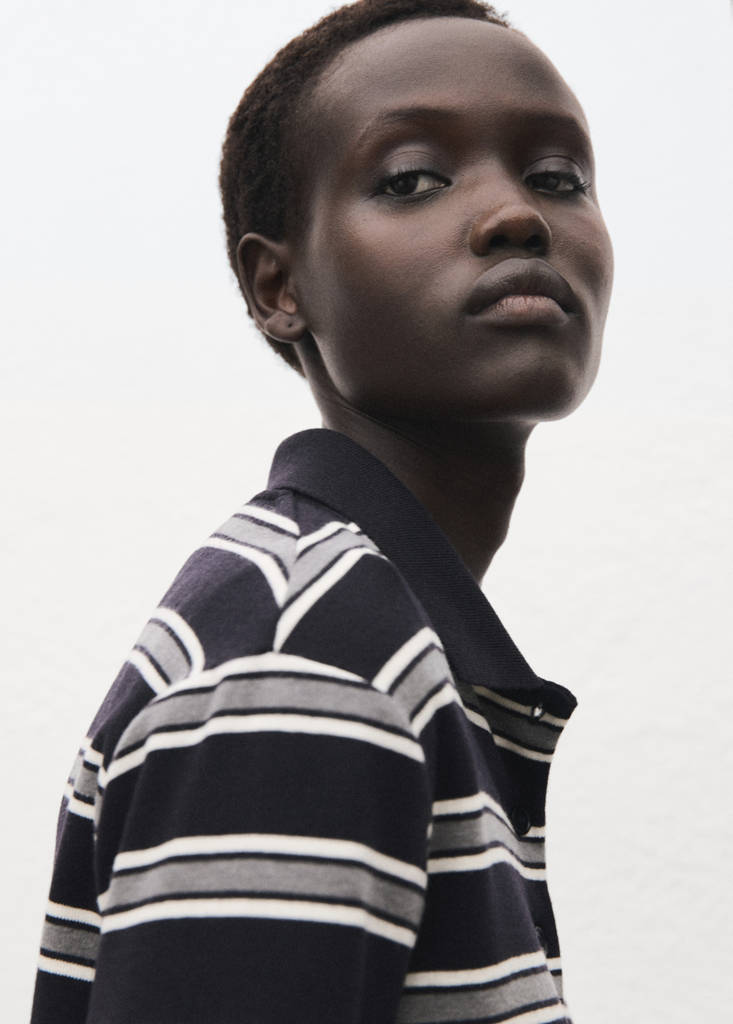 Striped polo-neck t-shirt — Navy