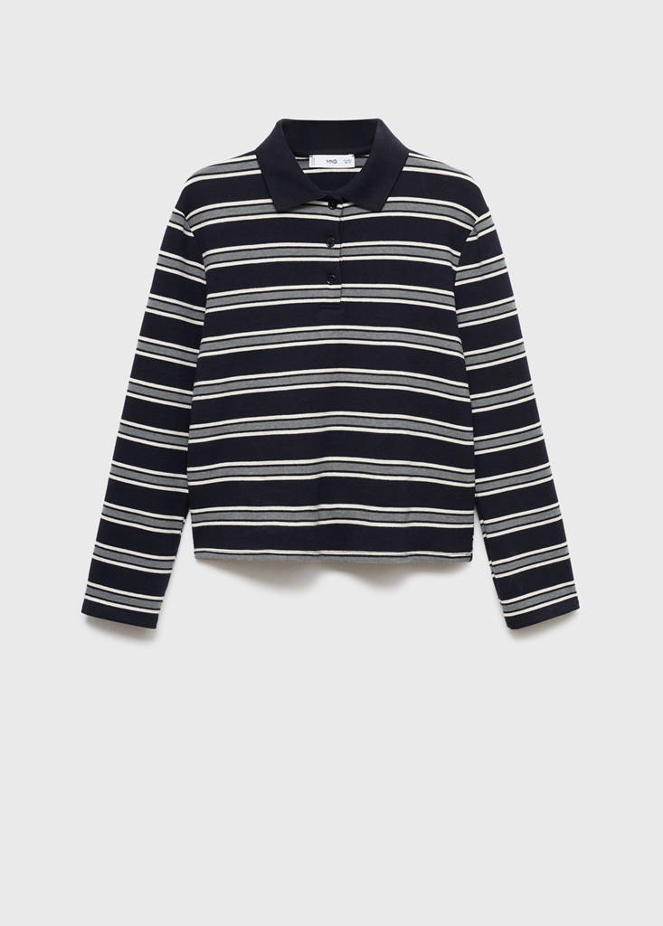 Striped polo-neck t-shirt — Navy