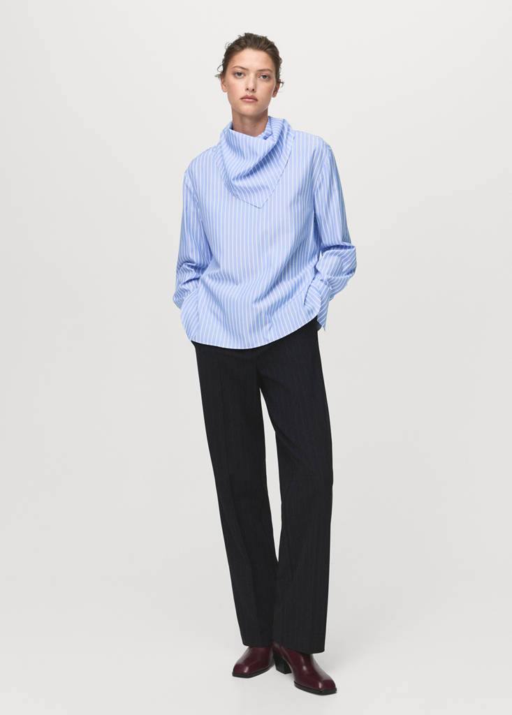 Striped blouse with handkerchief — Sky Blue