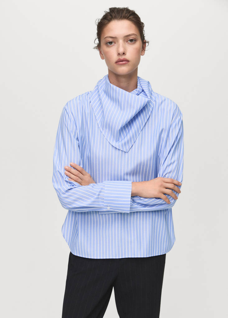 Striped blouse with handkerchief — Sky Blue