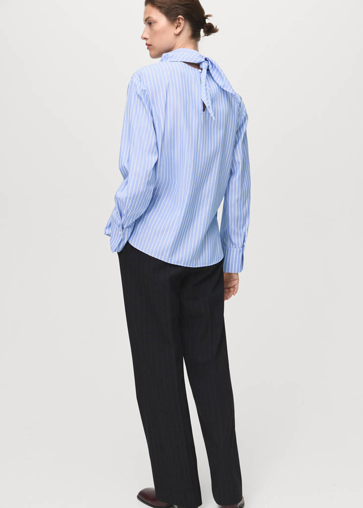 Striped blouse with handkerchief — Sky Blue