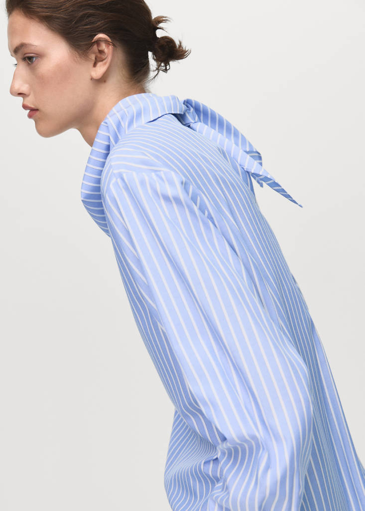 Striped blouse with handkerchief — Sky Blue