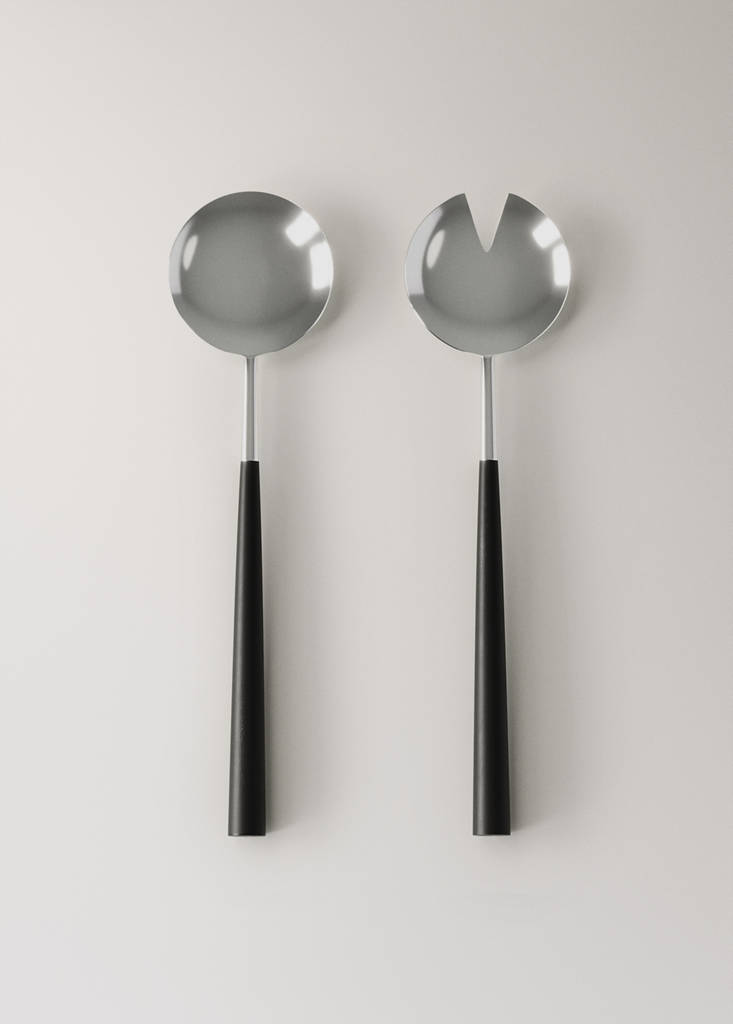 Set of 2 matte effect stainless steel serving cutlery — Black