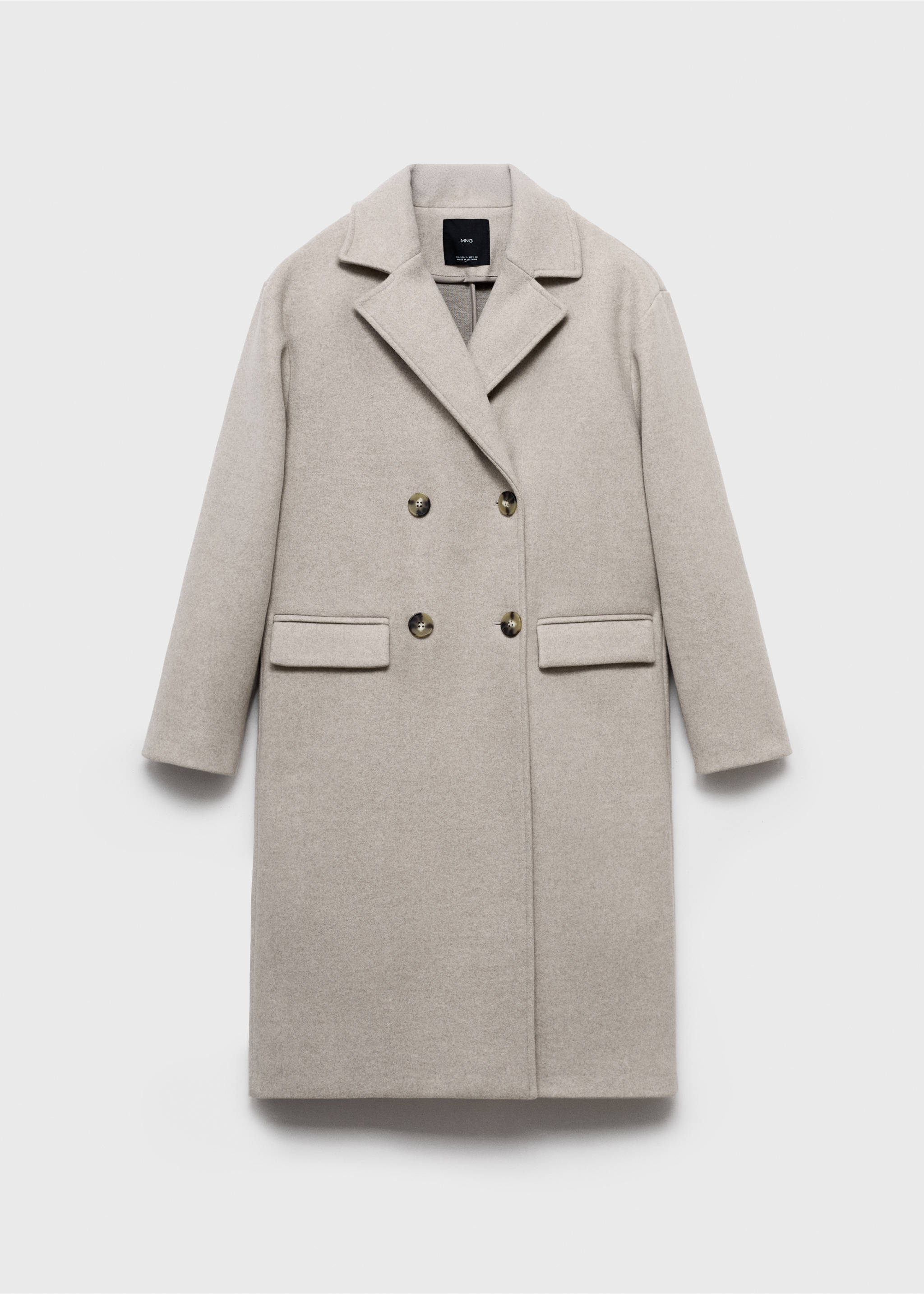 Beige double-breasted coat with notched lapels and front pockets., Medium Brown. Ref: 17095812-00.