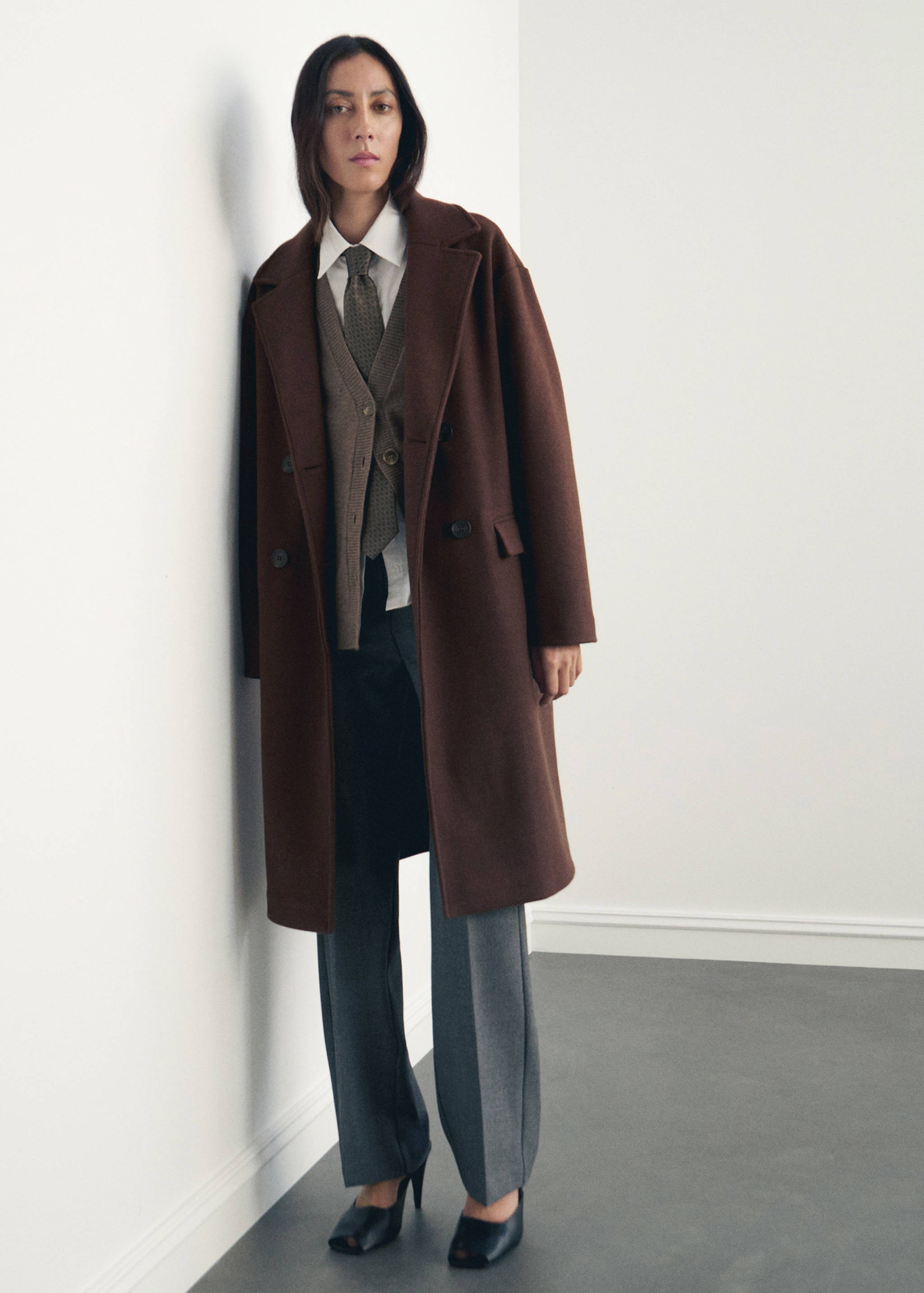 双排扣中长款大衣 - null