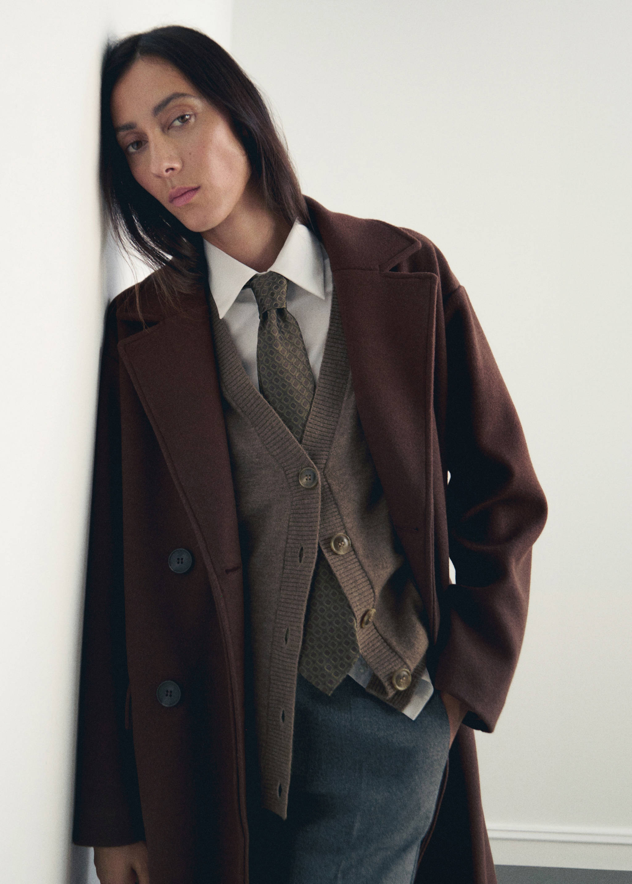 双排扣中长款大衣 - null