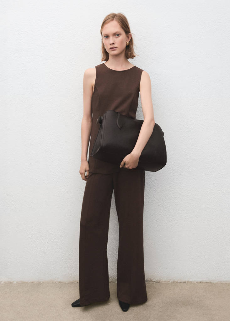 High-waisted wide leg trousers with belt loops — Medium Brown
