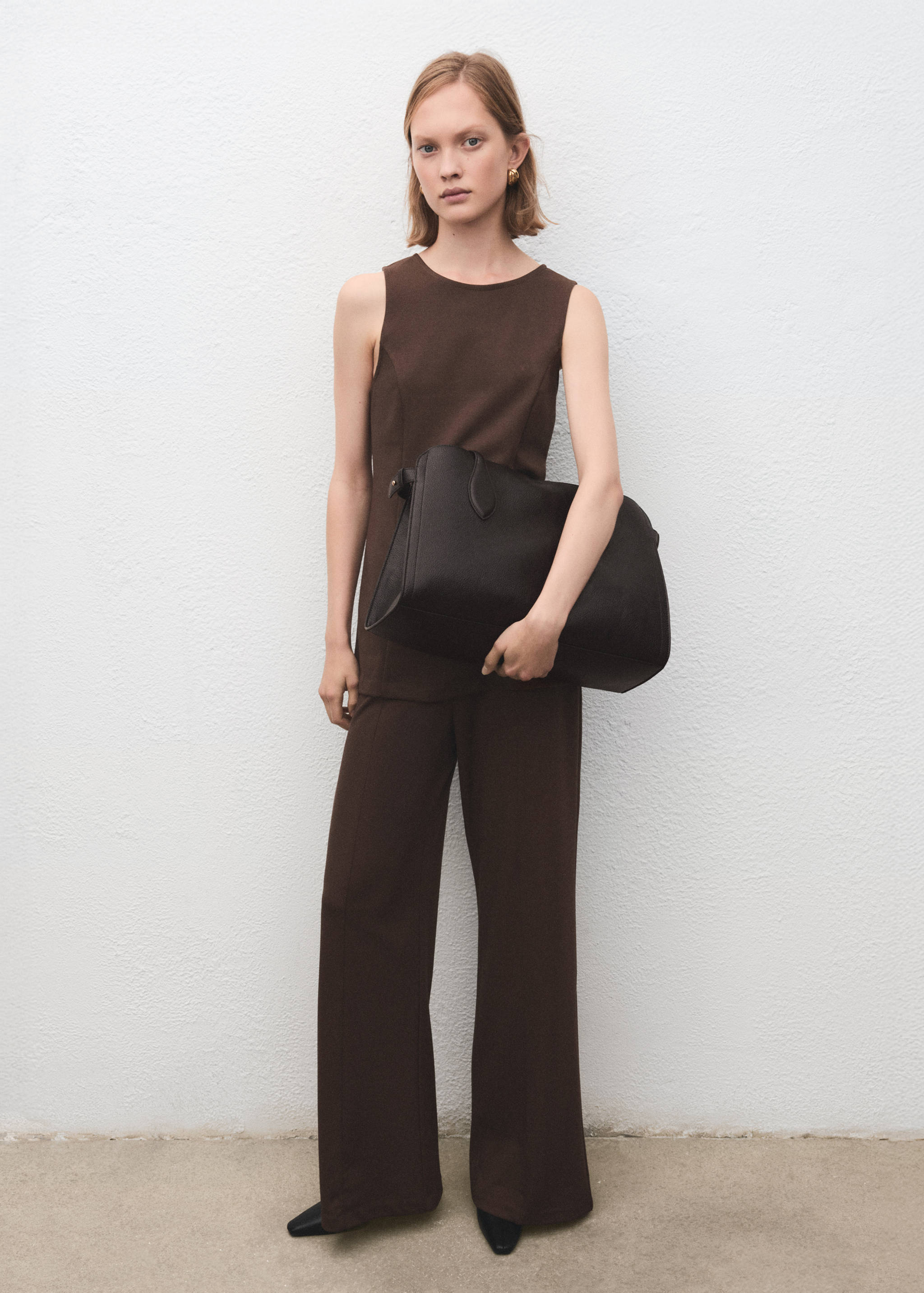 High-waisted wide leg trousers with belt loops - General plane