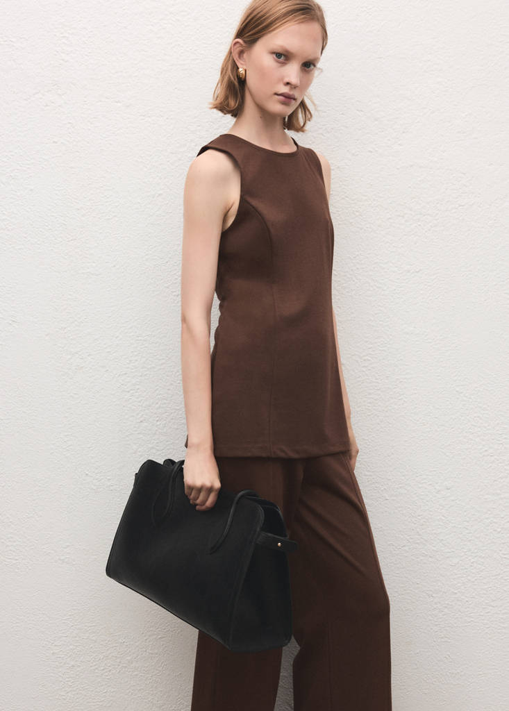 High-waisted wide leg trousers with belt loops — Medium Brown