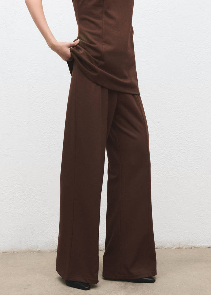 High-waisted wide leg trousers with belt loops — Medium Brown