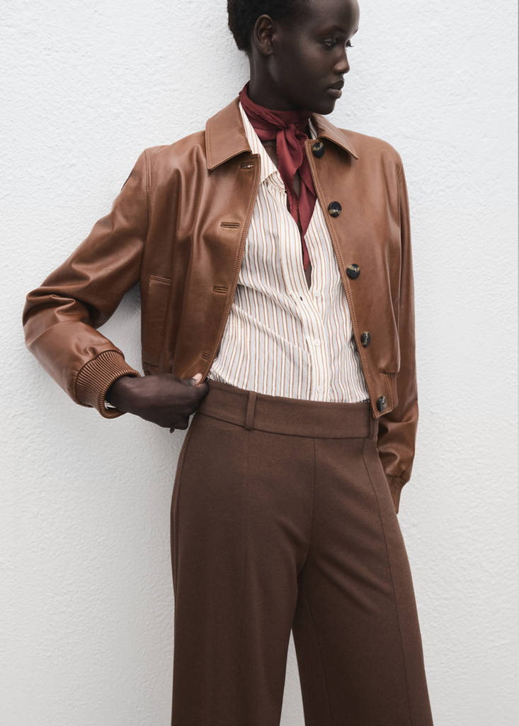 High-waisted wide leg trousers with belt loops — Medium Brown