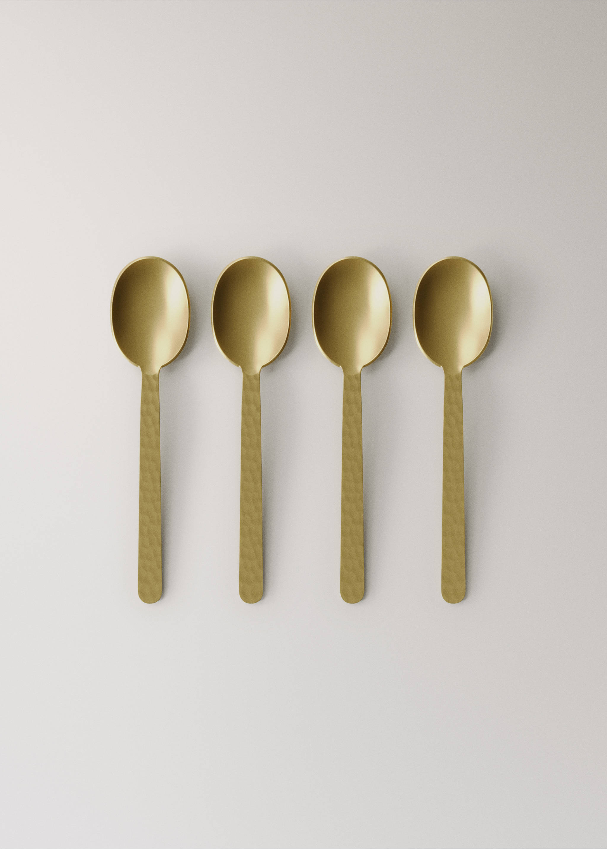Set of 4 hammered stainless steel dessert spoons - Article without model, Gold. Ref: 17095821-00.