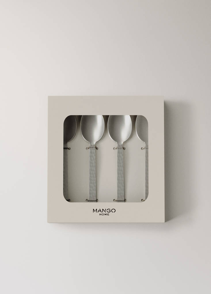 Set of 4 hammered stainless steel dessert spoons — Silver