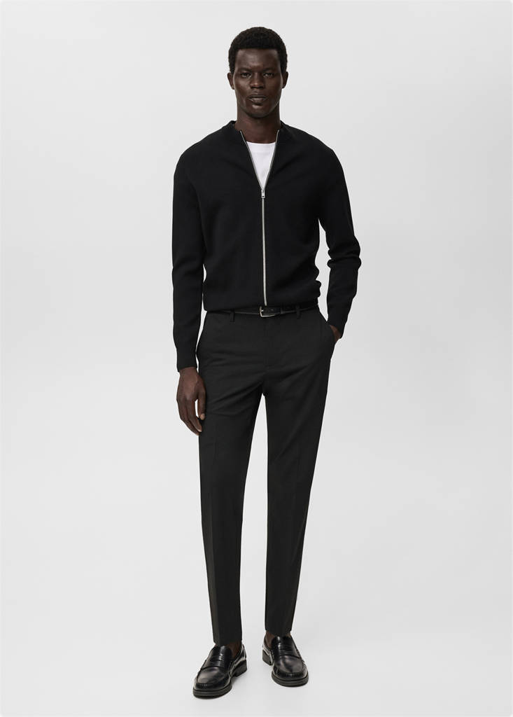 MANGO MAN - Cardigan maille fermeture Éclair noir - S