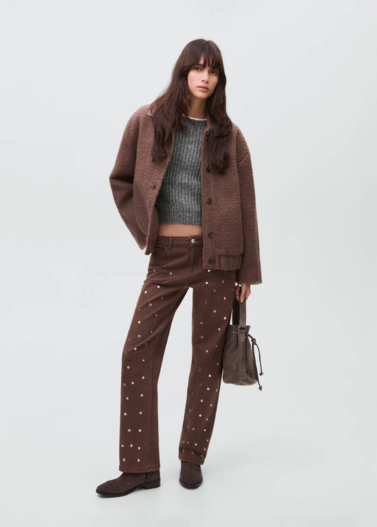 Straight-fit jeans with studs — Chocolate