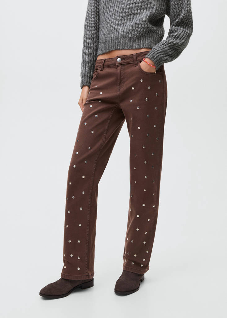 Straight-fit jeans with studs — Chocolate