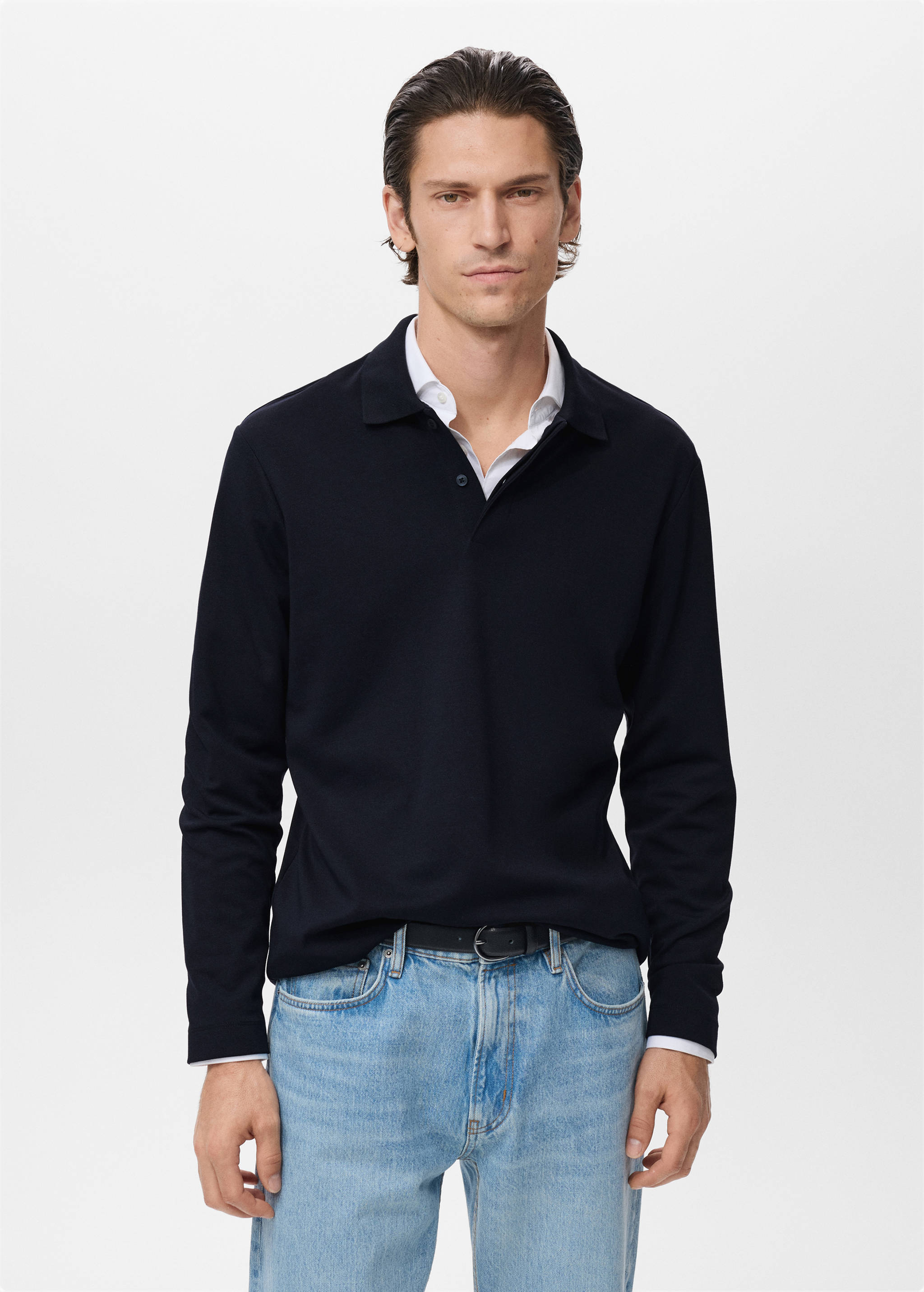 Regular-fit knitted polo sweater - Medium plane