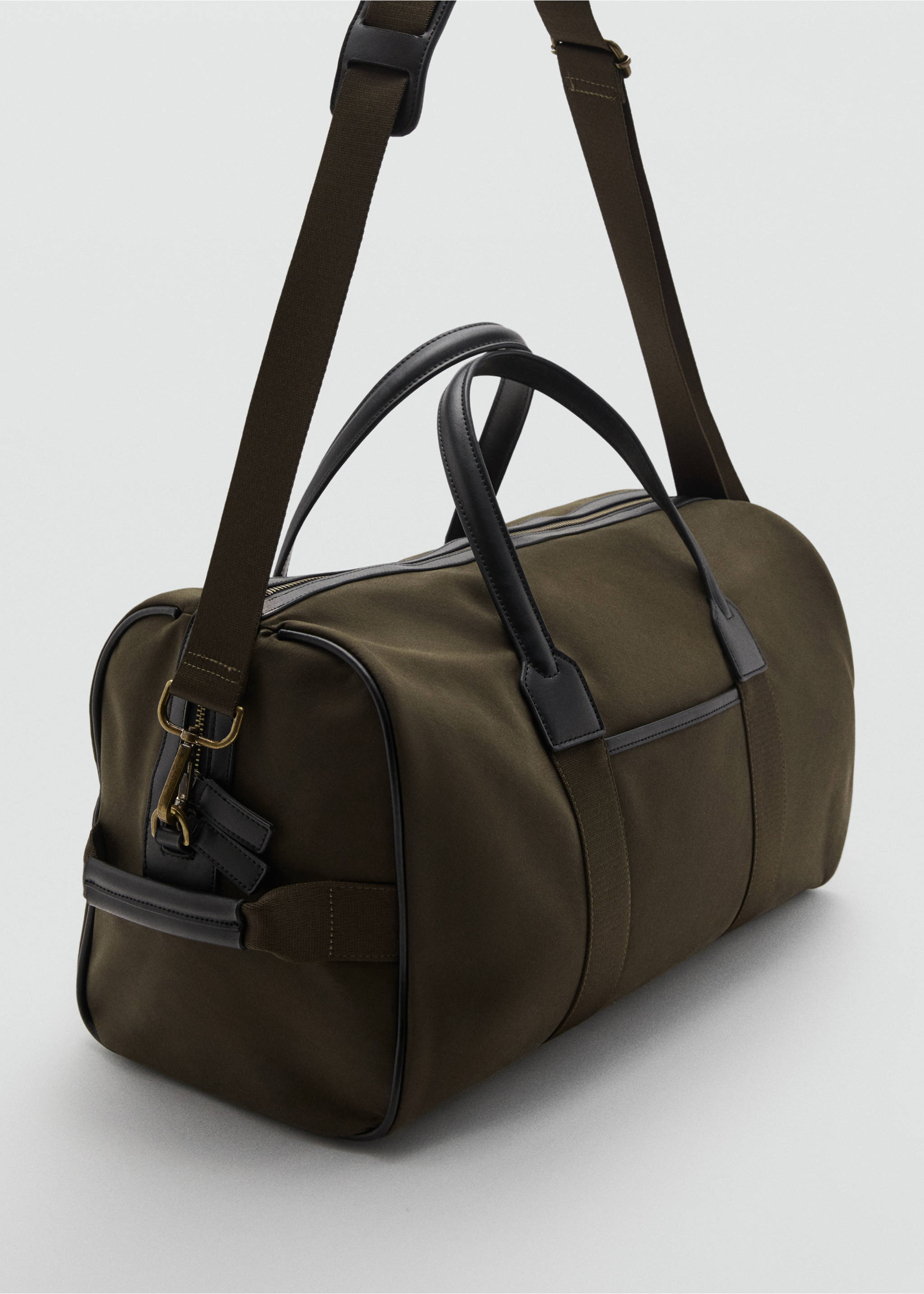 Bolso bowling combinado piel y algodón - Plano medio, Khaki. Ref: 17095980-00.