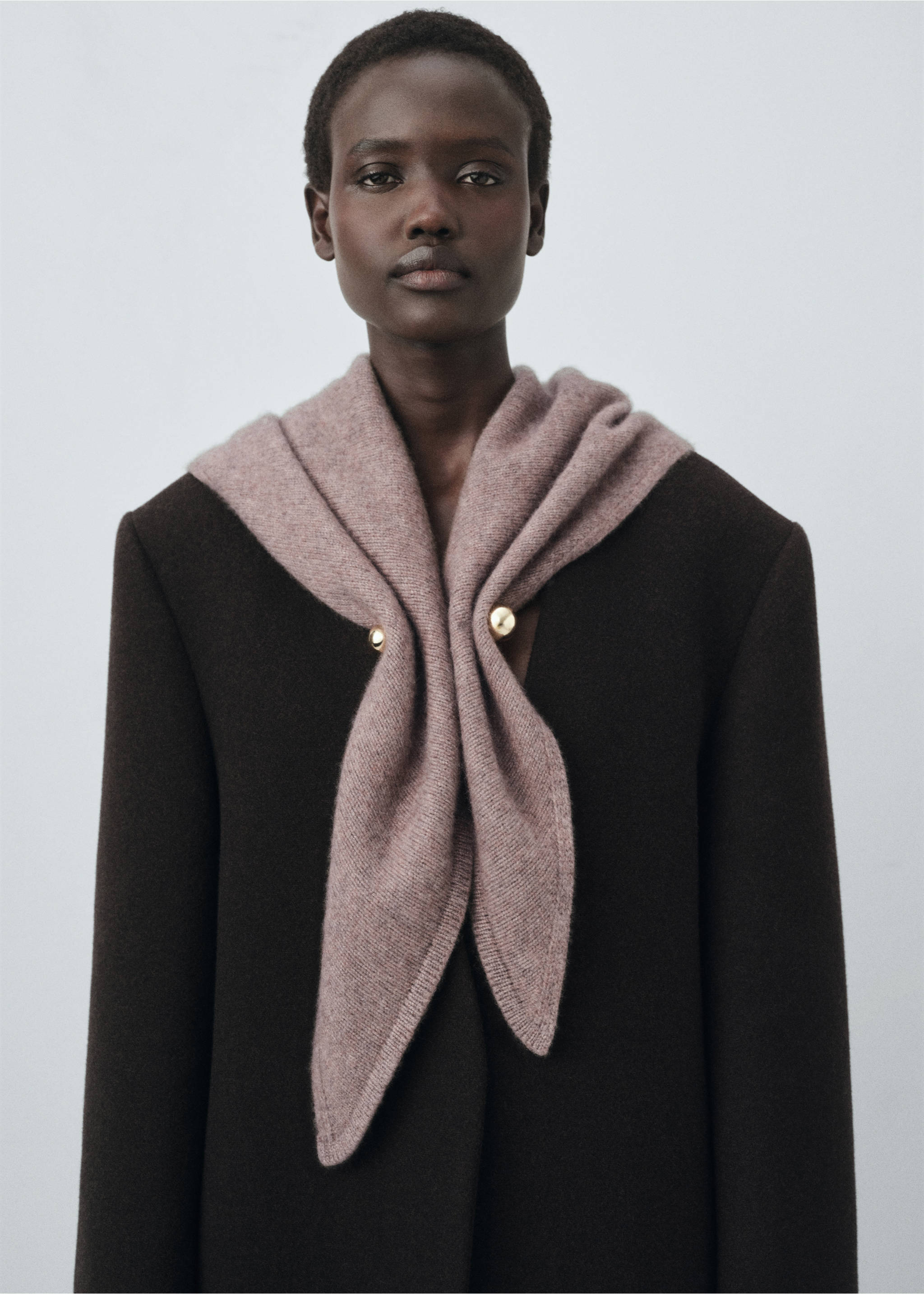 Cashmere-blend knitted shawl - General plane, Medium Brown. Ref: 17095983-00.