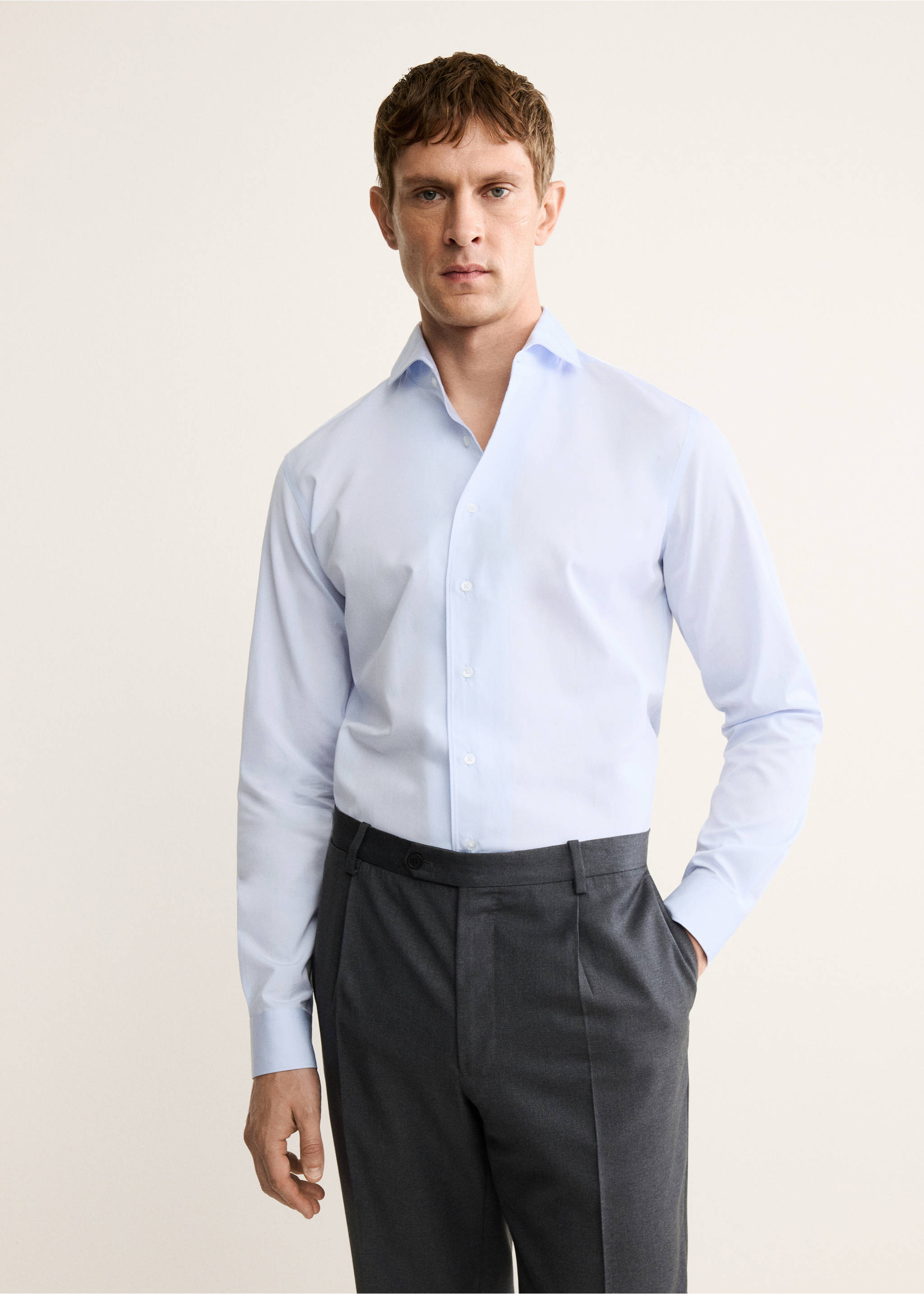 Camisa traje 100% algodón - Plano medio, Azul celeste. Ref: 17095999-00.