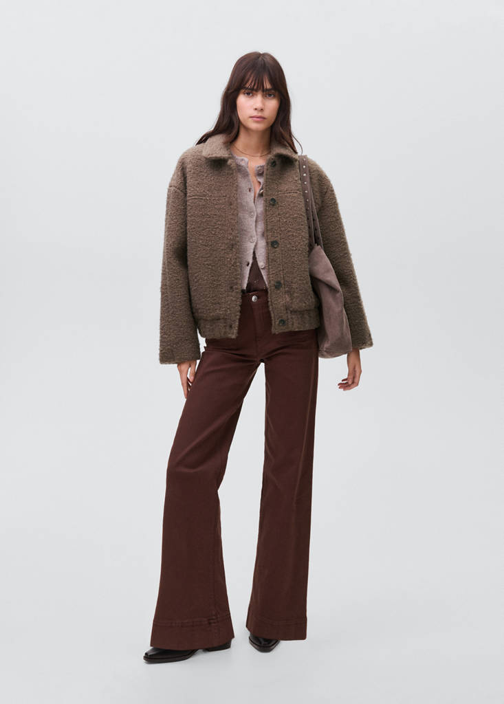 Shearling-effect bomber jacket — Brown