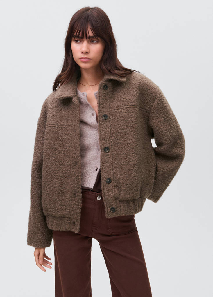 Shearling-effect bomber jacket — Brown