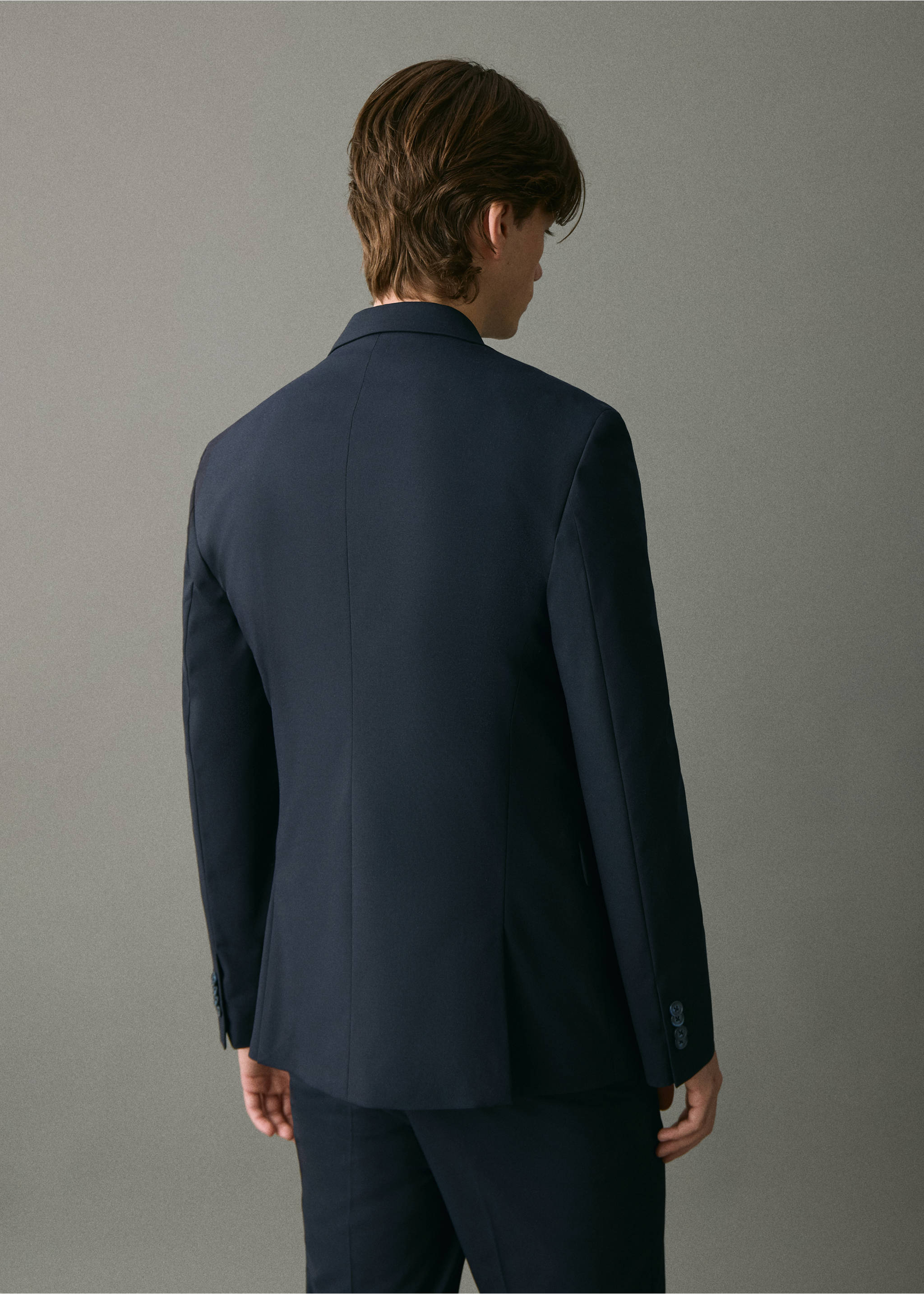 Straight-fit suit jacket - Reverse of the article, Navy. Ref: 17096326-00.